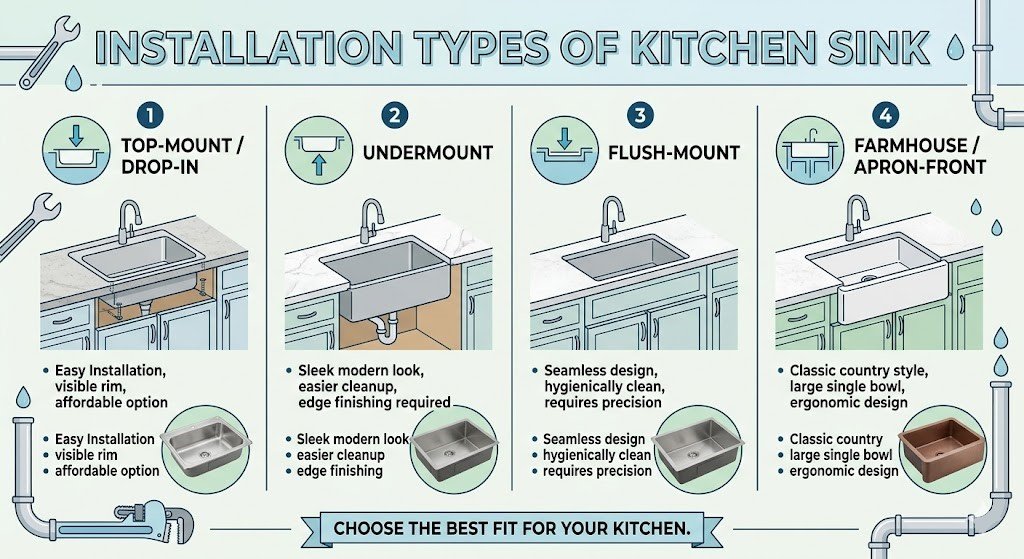 Kitchen sink installation types