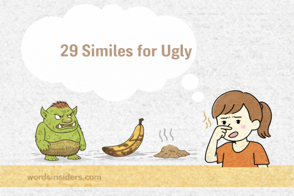 29 Similes for Ugly illustration with cartoon characters showing funny ugly comparisons